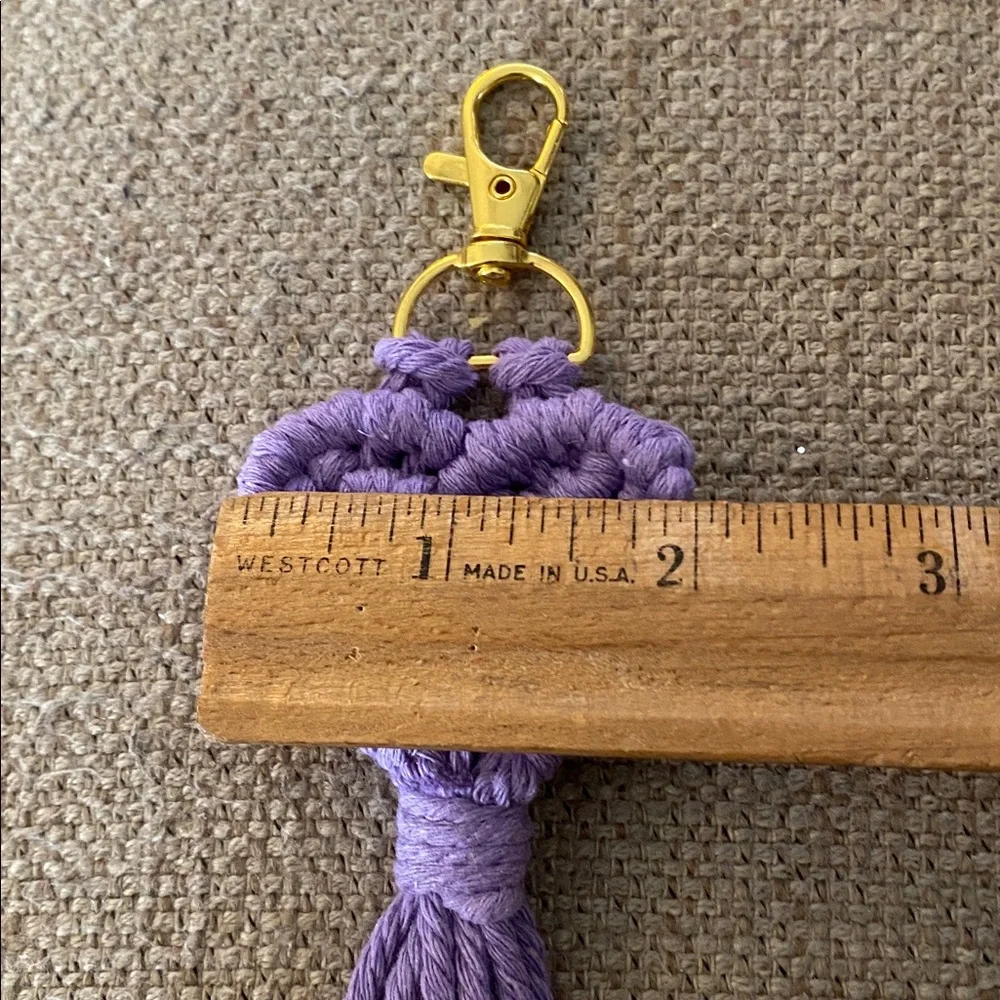 HANDCRAFTED Macrame Heart Purple Bag Charm Keychain Bohemian Purse Jewelry NEW